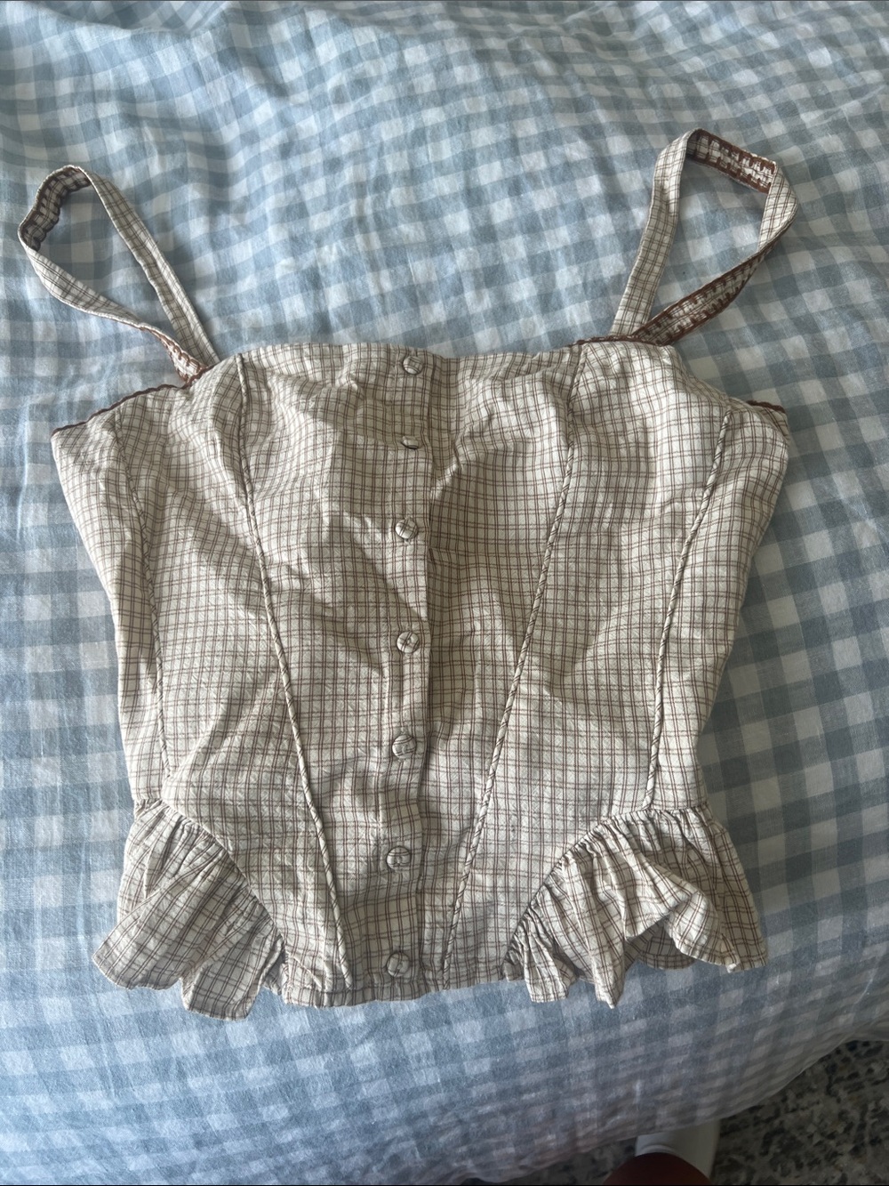 Zara Cream Plaid Camisole with Ruffle Hem